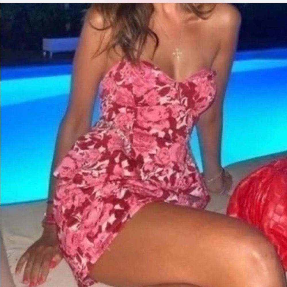 Zara Strapless Pink Floral Dress NWT - Picture 8 of 8